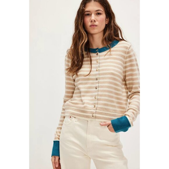 Free People Nocturnal Stripe Cardi Size Small Wool Cashmere Cardigan Sweater Y2K - Picture 1 of 5